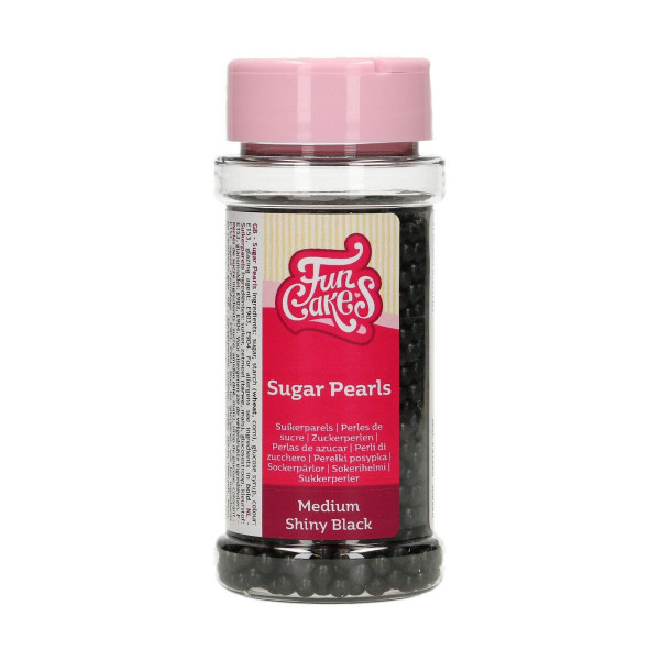 FunCakes Sugar Pearls Medium (4mm) Shiny Black / Schwarz 80 g
