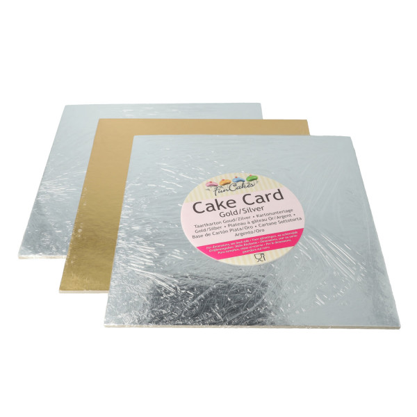 FunCakes Cake Boards Silber/Gold quadratisch 20x20cm 3 Stück