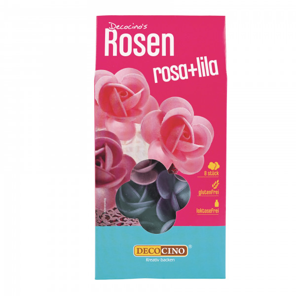 DECOCINO Essbare Rosen Rosa + Lila, 8 Stück